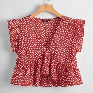 Ruffle Trim Floral Peplum Crop